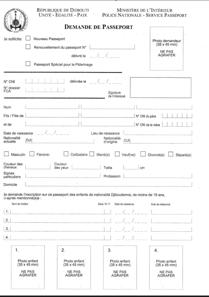 Formulaire de passeport